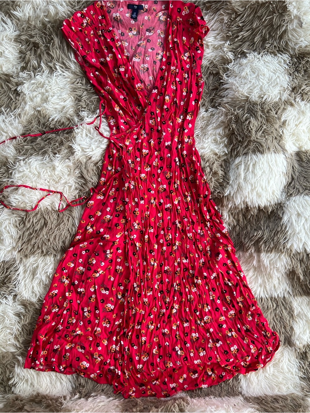 Gap Red Floral Wrap Dress